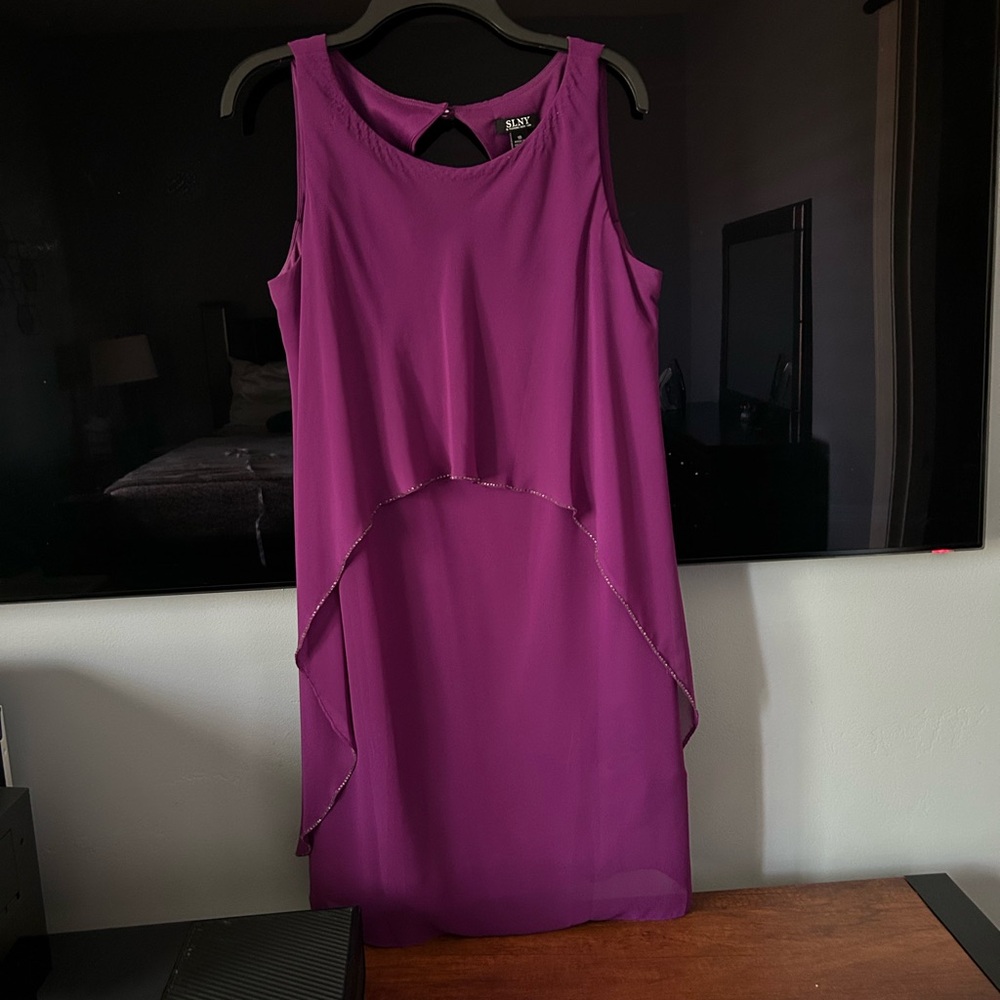 SLNY Pink Asymmetrical Tiered Cocktail Dress, sz 10 - Picture 9 of 10